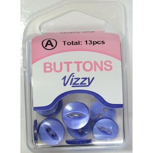 Hemline / Vizzy Buttons, Fish Eye 2 Hole 11mm, Pack of 13, BLUE