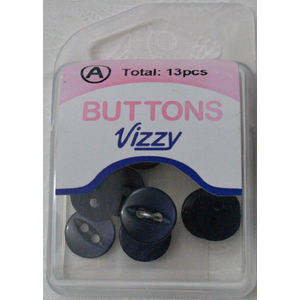 Hemline / Vizzy Buttons, Fish Eye 2 Hole 11mm, Pack of 13, SLATE BLUE