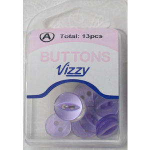 Hemline / Vizzy Buttons Fish Eye 2 Hole 11mm, Pack of 13, LILAC