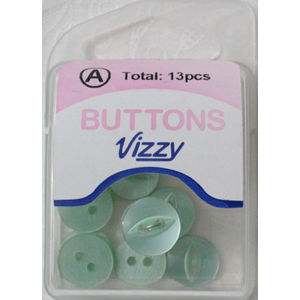 Hemline / Vizzy Buttons, Fish Eye 2 Hole 11mm, Pack of 13, GREEN