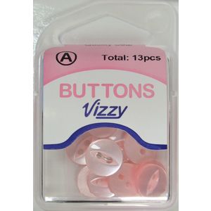 Hemline / Vizzy Buttons Fish Eye 2 Hole 11mm, Pack of 13, PINK