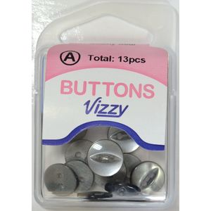 Hemline / Vizzy Buttons, Fish Eye 2 Hole 11mm, Pack of 13, DARK GREY
