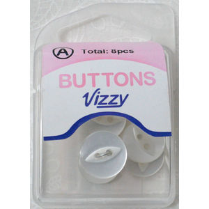 Hemline / Vizzy Buttons Fish Eye 2 Hole 14mm, Pack of 8, WHITE