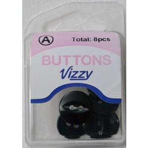 Hemline / Vizzy Buttons Fish Eye 2 Hole 14mm, Pack of 8, BLACK