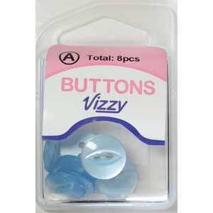 Hemline / Vizzy Buttons Fish Eye 2 Hole 14mm, Pack of 8, SKY BLUE