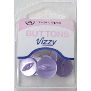 Hemline / Vizzy Buttons Fish Eye 2 Hole 14mm, Pack of 8, LILAC