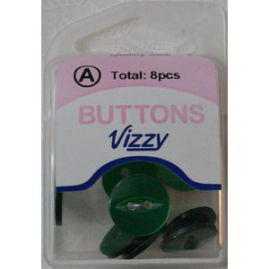 Hemline / Vizzy Buttons Fish Eye 2 Hole 14mm, Pack of 8, EMERALD