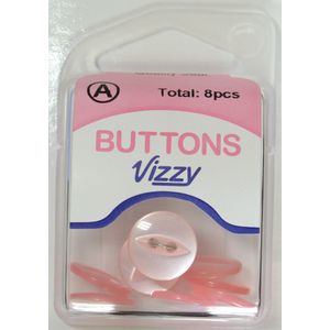 Hemline / Vizzy Buttons Fish Eye 2 Hole 14mm, Pack of 8, PINK