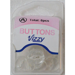Hemline / Vizzy Buttons Fish Eye 2 Hole 14mm, Pack of 8, CLEAR