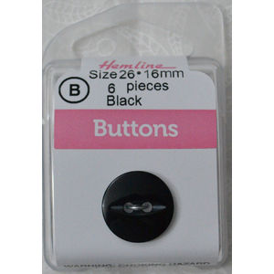 Hemline / Vizzy Buttons Fish Eye 2 Hole 16mm, Pack of 5, BLACK