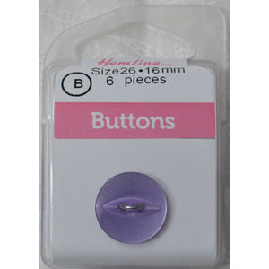 Hemline / Vizzy Buttons Fish Eye 2 Hole 16mm, Pack of 5, LILAC