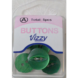 Hemline / Vizzy Buttons Fish Eye 2 Hole 16mm, Pack of 5, EMERALD