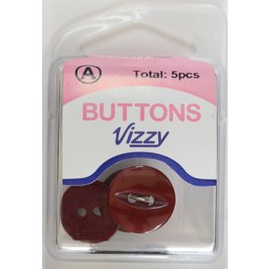 Hemline / Vizzy Buttons Fish Eye 2 Hole 16mm, Pack of 5, WINE