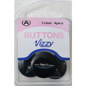 Hemline / Vizzy Buttons Fish Eye 2 Hole 19mm, Pack of 4, BLACK