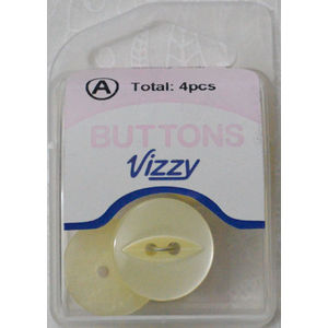 Hemline / Vizzy Buttons Fish Eye 2 Hole 19mm, Pack of 4, CREAM