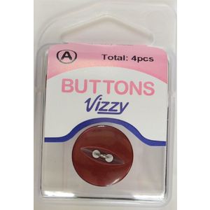 Hemline / Vizzy Buttons Fish Eye 2 Hole 19mm, Pack of 4, WINE