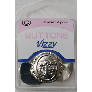 Vizzy Metal Buttons (Style 27 Nautical), SHANKED, Packed of 4 buttons, SILVER TONE, 21mm
