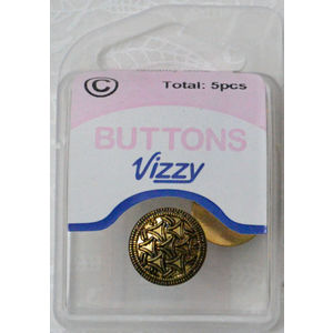 Vizzy Metal Jacket Swirl Buttons, (Style 28), Shanked, Pack of 5, 15mm Gold Tone