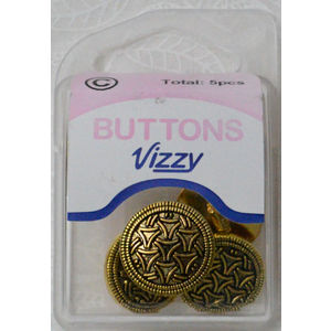 Vizzy Metal Jacket Swirl Buttons, (Style 28), Shanked, Pack of 5, 18mm GOLD TONE