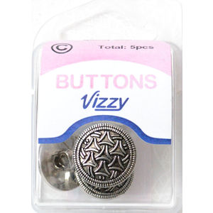 Vizzy Metal Jacket Swirl Buttons, (Style 28), Shanked, Pack of 5, 18mm SILVER TONE