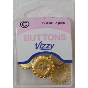 Hemline / Vizzy Metal Buttons (Style 29), 2 Hole, ANTIQUE GOLD TONE, 15mm