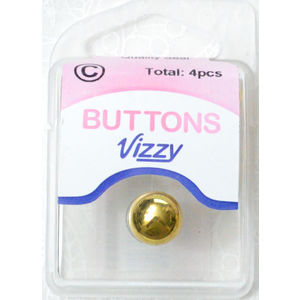 Vizzy Metal Buttons (Style 31) Dome, Shanked, Pack of 4, 11mm GOLD TONE