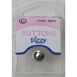 Vizzy Metal Buttons (Style 31) Dome, Shanked, Pack of 4, 11mm SILVER TONE
