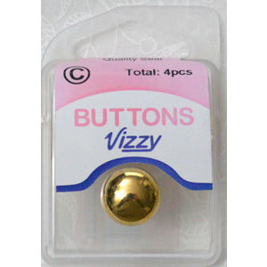 Vizzy Metal Buttons (Style 31) Dome, Shanked, Pack of 4, 15mm GOLD TONE
