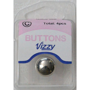 Vizzy Metal Buttons (Style 31) Dome, Shanked, Pack of 4, 15mm SILVER TONE