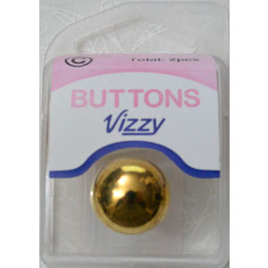 Vizzy Metal Buttons (Style 31) Dome, Shanked, Pack of 2, 18mm GOLD TONE
