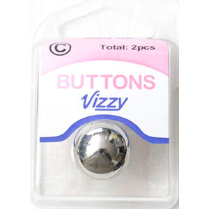 Vizzy Metal Buttons (Style 31) Dome, Shanked, Pack of 2, 18mm SILVER TONE