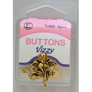 Hemline / Vizzy Metal Buttons (Style 32), Shanked, Pack of 4, CHERUB TRUMPET