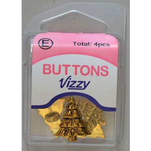 Hemline / Vizzy Metal Buttons (Style 32), Shanked, Pack of 4, XMAS TREE