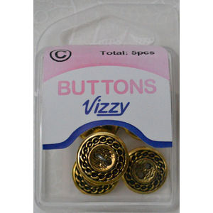 Vizzy Metal (Style 33) Rope Edge Buttons, 2 Hole, 15mm GOLD TONE
