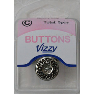 Vizzy Metal (Style 33) Rope Edge Buttons, 2 Hole, 15mm SILVER TONE