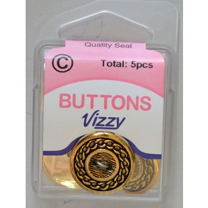 Vizzy Metal (Style 33) Rope Edge Buttons, 2 Hole, 20mm GOLD TONE