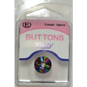 Hemline / Vizzy Precious Diamonte Buttons (Style 35), Shanked 13mm, Pack of 3, MULTICOLOUR