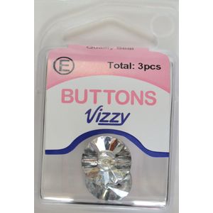 Hemline / Vizzy Precious Diamonte Buttons (Style 35), Shanked 15mm, Pack of 3, CLEAR