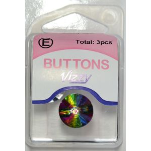 Hemline / Vizzy Precious Diamonte Buttons (Style 35), Shanked 15mm, Pack of 3, MULTICOLOUR
