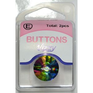 Hemline / Vizzy Precious Diamonte Buttons (Style 35), Shanked 18mm, Pack of 2, MULTICOLOUR