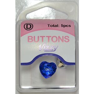 Hemline / Vizzy Precious Heart Buttons (19), 11mm, Pack of 5, ROYAL BLUE