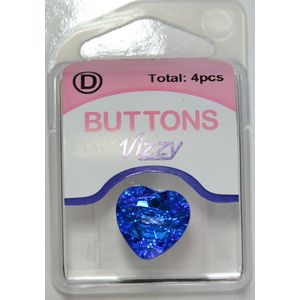 Hemline / Vizzy Precious Heart Buttons (3719), 16mm, Pack of 4, ROYAL BLUE