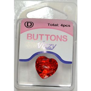 Hemline / Vizzy Precious Heart Buttons (3719), 16mm, Pack of 4, RED