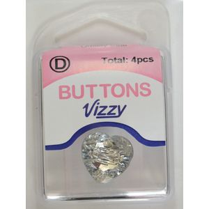Hemline / Vizzy Precious Heart Buttons (3719), 16mm, Pack of 4, CLEAR
