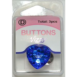 Hemline / Vizzy Precious Heart Buttons (3719), 20mm, Pack of 3, ROYAL BLUE