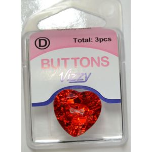 Hemline / Vizzy Precious Heart Buttons (3719), 20mm, Pack of 3, RED