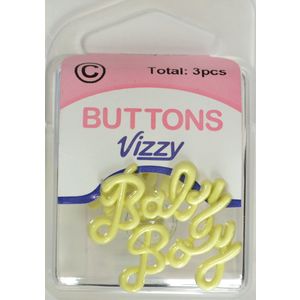 Vizzy Buttons Style 44, Baby Boy, Pack of 3 Buttons, 30x25mm, BABY YELLOW