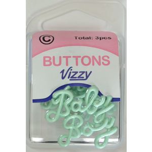 Vizzy Buttons Style 44, Baby Boy, Pack of 3 Buttons, 30x25mm, BABY GREEN