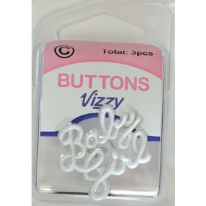 Vizzy Buttons Style 45, Baby Girl, Pack of 3 Buttons, 30 x 25mm, WHITE