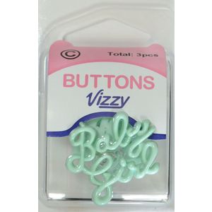 Vizzy Buttons Style 45, Baby Girl, Pack of 3 Buttons, 30 x 25mm, BABY GREEN
